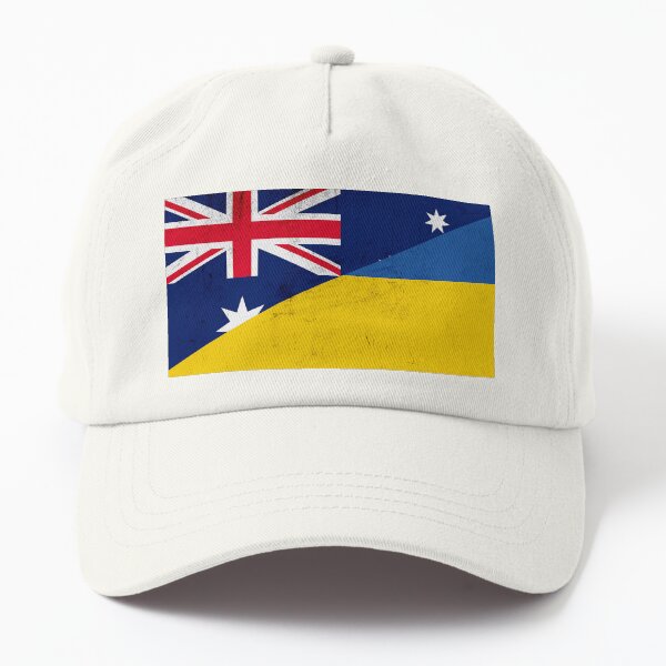 Aperçu de l'œuvre L'Australie soutient l'Ukraine - Drapeaux vintage et texte noir créée et vendue par ForUkraine2022.