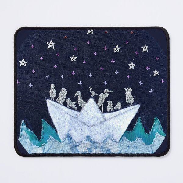Item preview, Crosswind - Birds Under Night Sky on Paper Boat, Floral Fabric Ocean Waves designed and sold by ashleygilland.