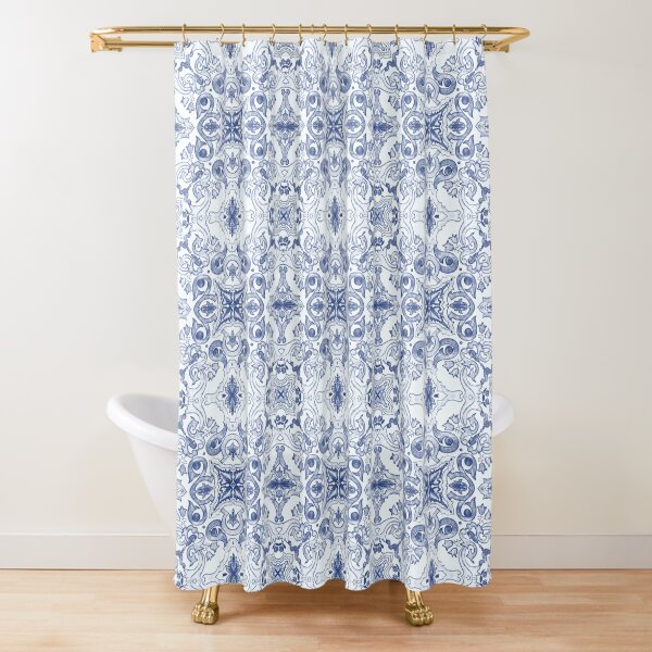 Italian Watercolour Mosaic Tile Design - Blue and White Shower Curtain