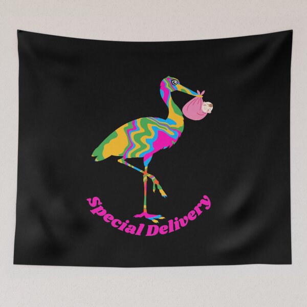 Item preview, Rainbow Stork Special Delivery Baby Pink designed and sold by CraftyAnimal.