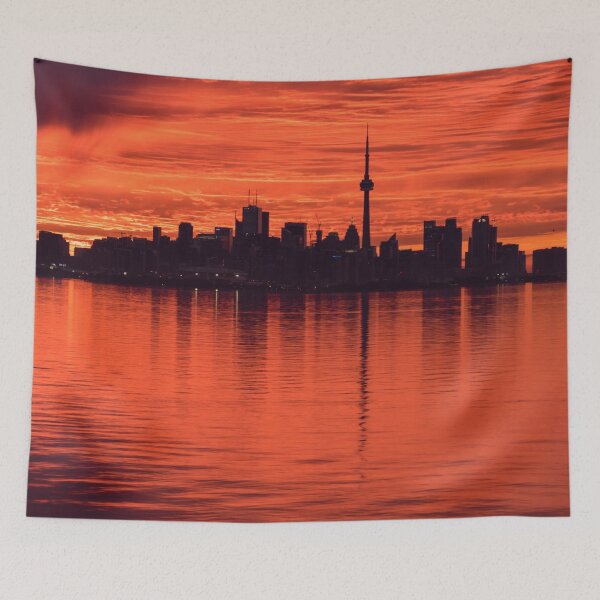 Item preview, From Below the Horizon - Flamboyant Sunrise Behind Toronto Distinctive Skyline designed and sold by Georgia Mizuleva.
