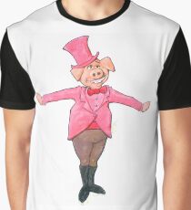 A Pig who is wearing a Top Hat Graphic T-Shirt
