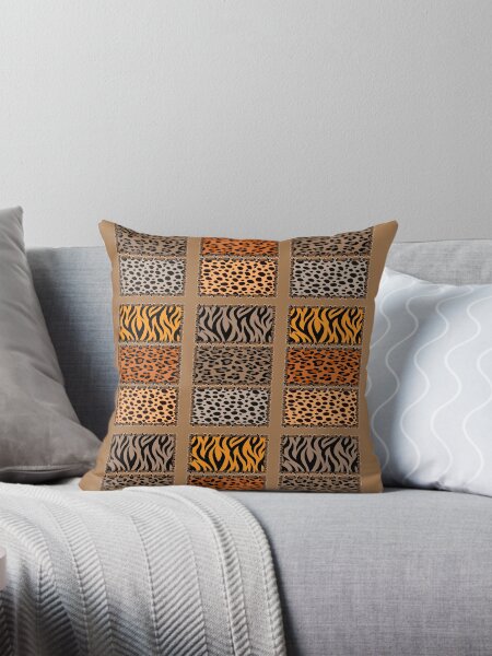Wild Cat Safari Jungle Print in Tan Throw Pillow