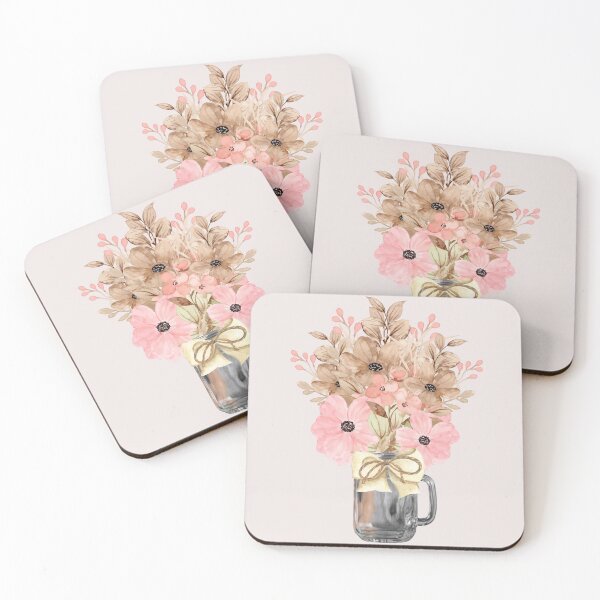 Item preview, Pink Flowers in Mason Jar  designed and sold by Jennykies.
