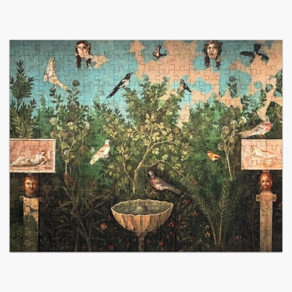 Item preview, POMPEII COLLECTION / FLYING BIRDS,DOVES,FOUNTAIN  IN GARDEN ,BLUE  GREEN FLORAL designed and sold by BulganLumini.