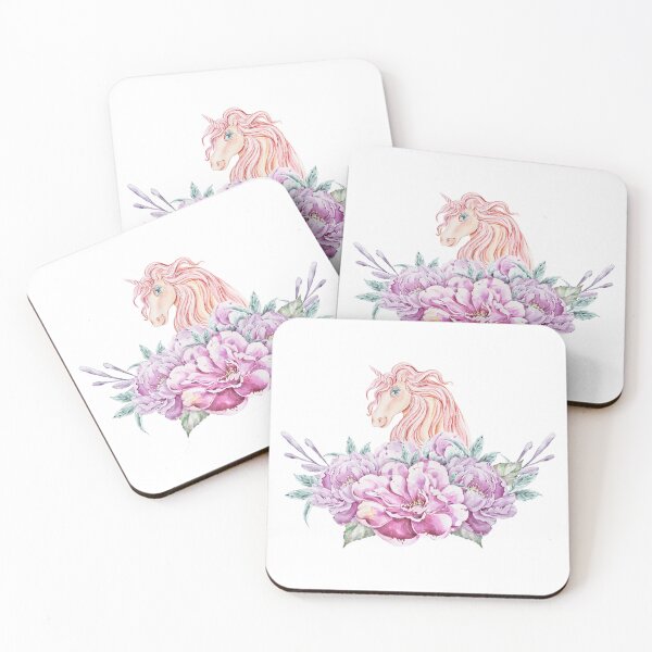 Item preview, Elegant watercolor pink peony wreath with unicorn print, flower bouquet illustration designed and sold by tiana-geo.