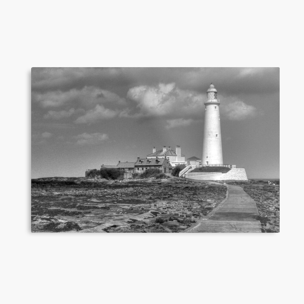 St Mary/'s lighthouse black and white Canvas Wall Art Picture Print