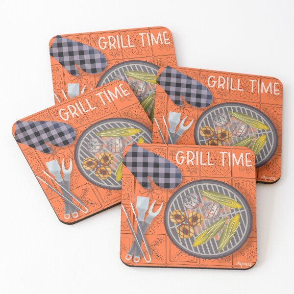 Item preview, Grill Time on Orange Background designed and sold by MarcyBrennanArt.