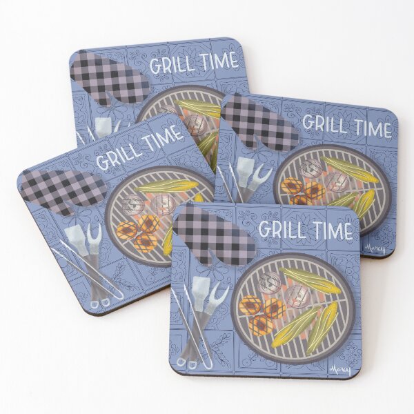 Item preview, Grill Time on Blue Background designed and sold by MarcyBrennanArt.