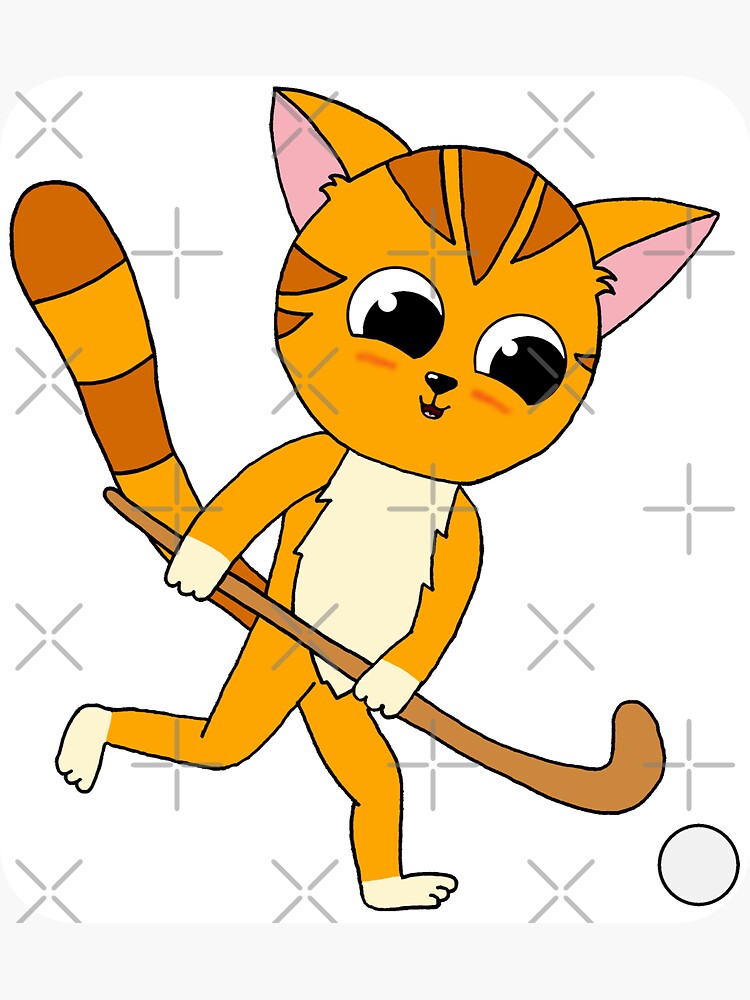 "Cat playing field hockey" Sticker for Sale by PosiDesigns Redbubble