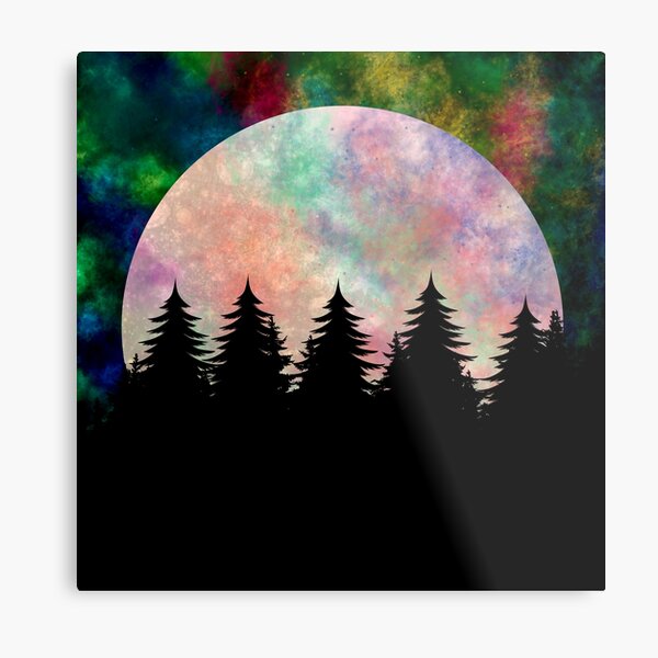 Abstract Northern Lights Large Moon Tree Design by The ADHD Artist Metal Print
