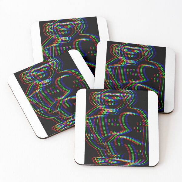 Item preview, green, red, blue monkey on black background designed and sold by mrelax57700.