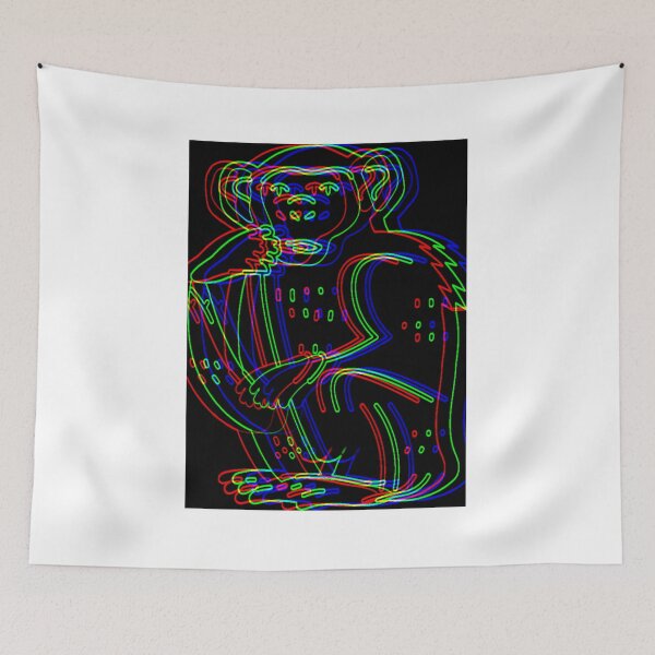Item preview, green, red, blue monkey on black background designed and sold by mrelax57700.