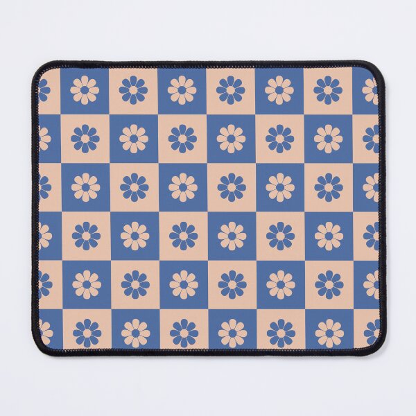 Item preview, Denim Blue and Beige Checkered Flowers Pattern designed and sold by thelustrous.