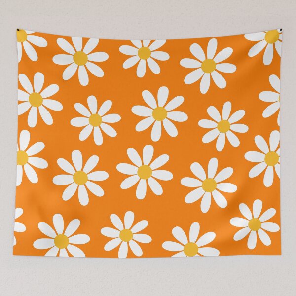 Item preview, Retro White Daisies on That 70s Orange Color Seamless Pattern Print designed and sold by ClaudiaFlores.