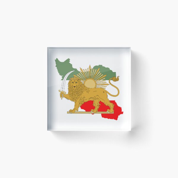 Iran, Persia, map & flag - Lion and Sun iconic sign for the Persian Acrylic Block