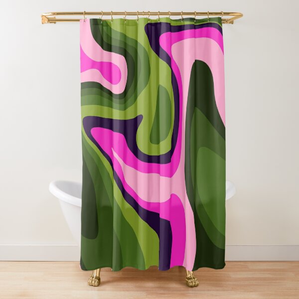 Vintage Retro Green Pink Abstract Pattern Shower Curtain