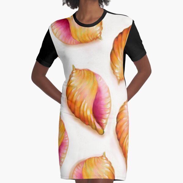 Bright Pink Seashell Pattern Graphic T-Shirt Dress