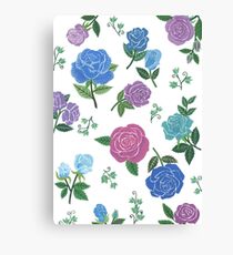 Blue and purple roses floral pattern Canvas Print