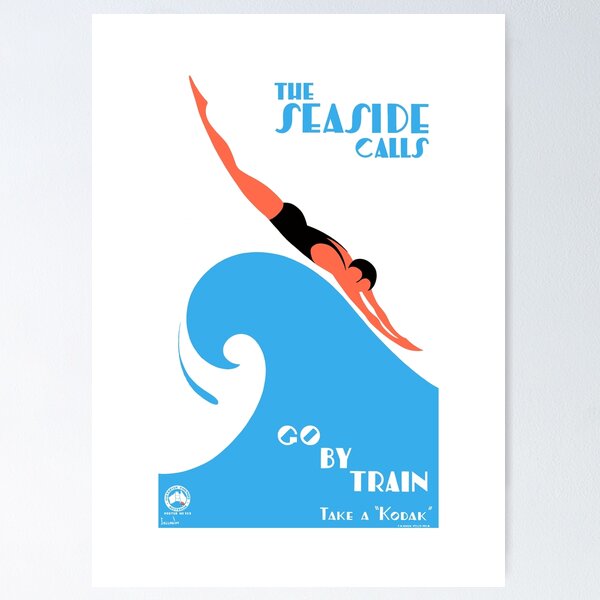 Item preview, 1938 AUSTRALIA The Seaside Calls Train Travel Poster designed and sold by retrographics.