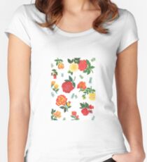 Red, yellow, and orange roses floral pattern Women's Fitted Scoop T-Shirt