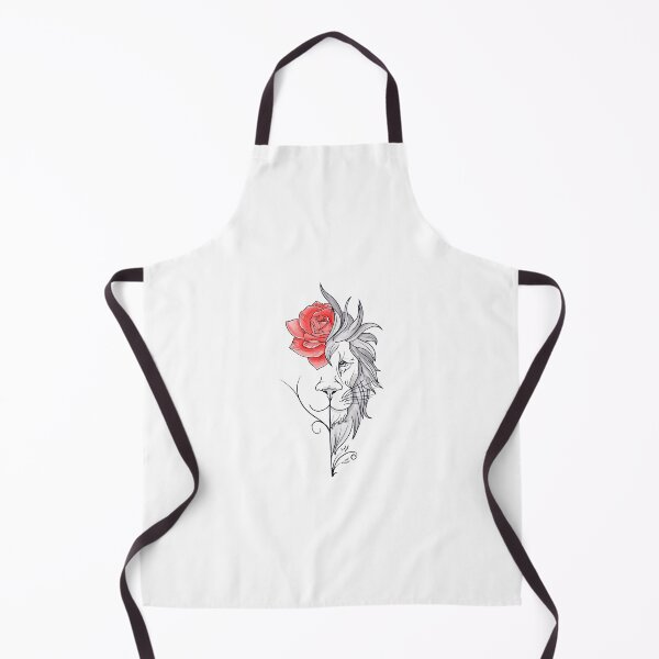 Item preview, Lion face with red rose half cute tattoo minimal line drawing designed and sold by Sashindra Wijayarathna.