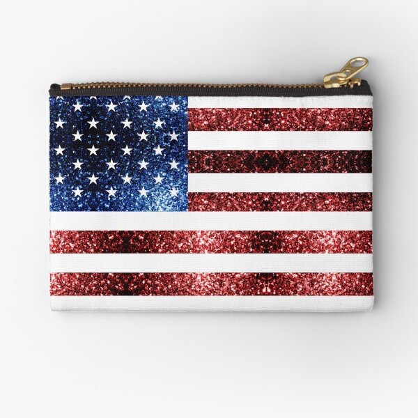 USA flag red blue sparkles glitters Zipper Pouch