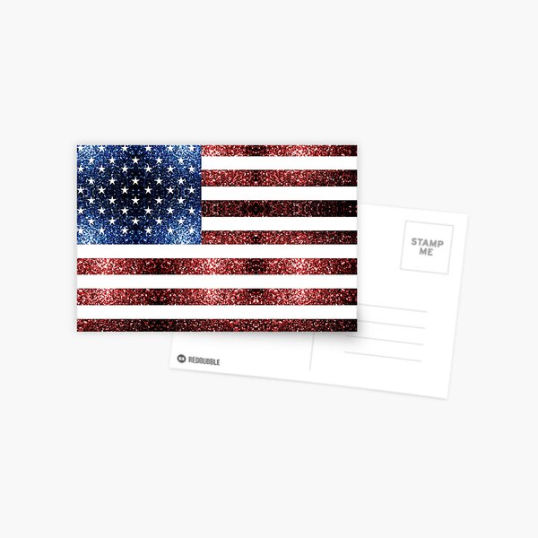 USA flag red blue faux sparkles glitters Postcard