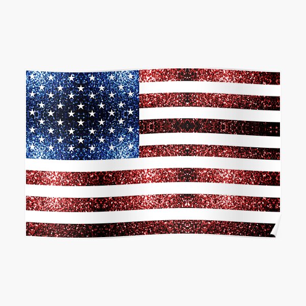 USA flag red blue faux sparkles glitters Poster