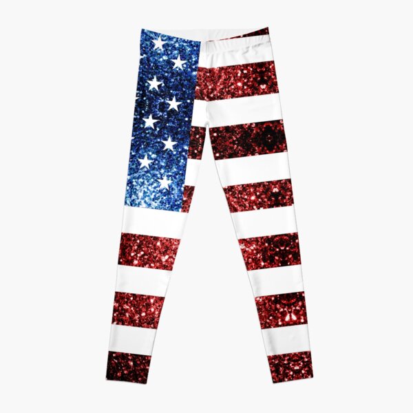 USA flag red blue faux sparkles glitters Leggings