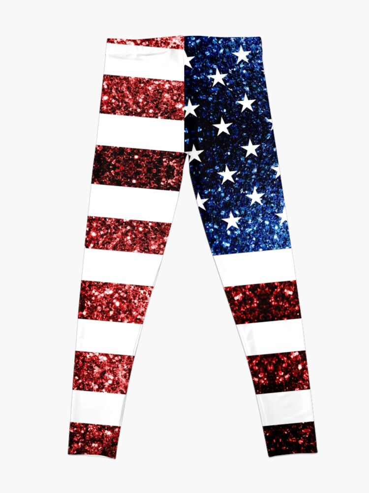 Alternate view of USA flag red blue sparkles glitters Leggings