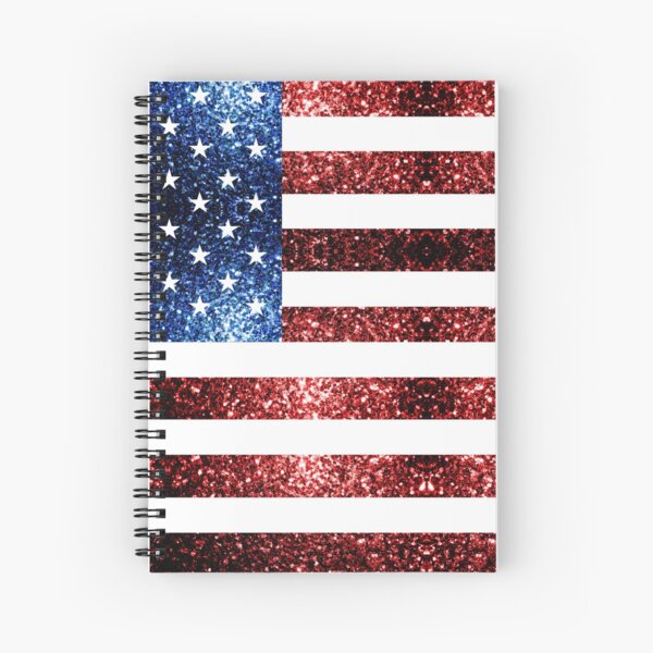 USA flag red blue sparkles glitters Spiral Notebook