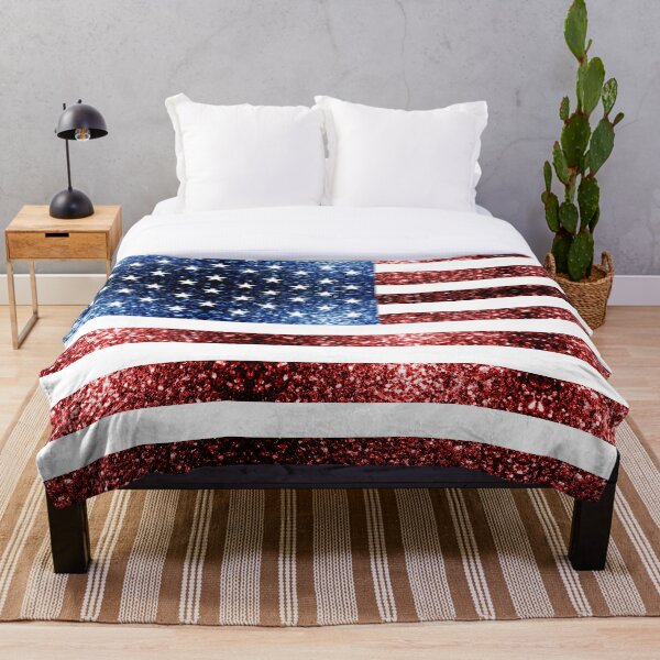USA flag red blue sparkles glitters Throw Blanket