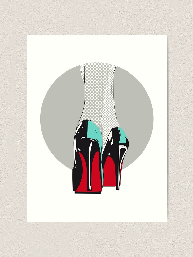 High Heels Frau Sexy Schuhe Absatz Retro Comic Lichtenstein Lack Glanz Leder Rote Sohle Kunstdruck Von Originalstar Redbubble