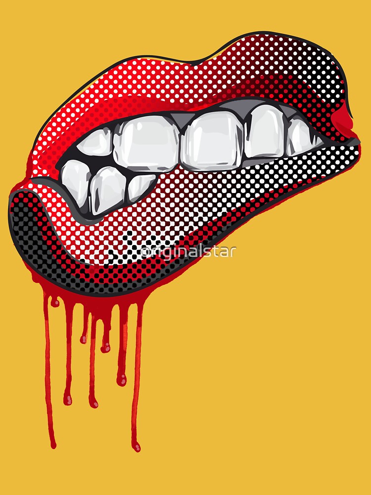 mouth skirt sensual 50s sexy blood red lips teeth woman lichtenstein grid  comic style trendy drop color Poster by originalstar