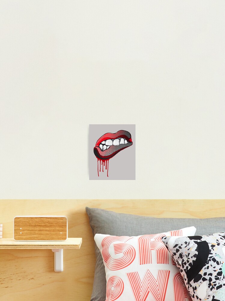 mouth skirt sensual 50s sexy blood red lips teeth woman lichtenstein grid  comic style trendy drop color Poster by originalstar