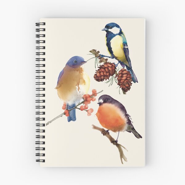 Item preview, Patterned Watercolor Birds / American Robin / Great Tit / Eastern Blue Bird designed and sold by allincolors.