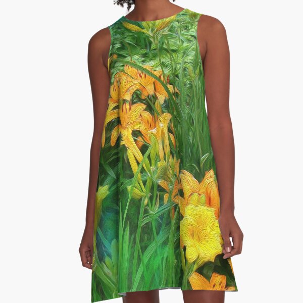 Day-glo Lilies A-Line Dress
