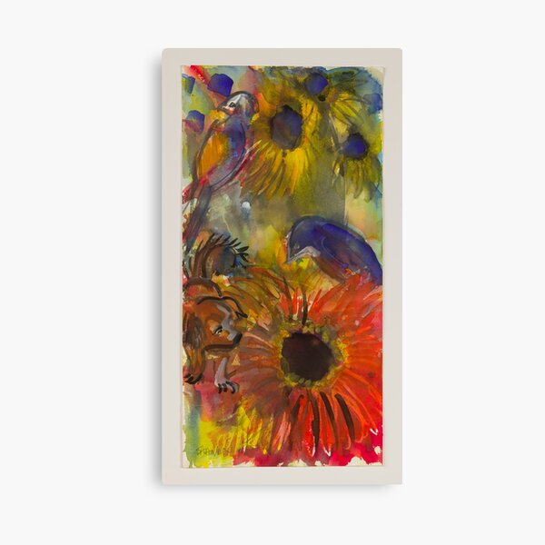 Dog and Red Flower Canvas Print