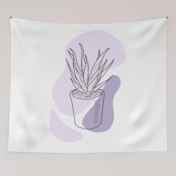 Item preview,  Beautiful Aloe Vera Plant | Minimalistic Tattoo Design Style, Line Art Illustration | Purple Background  designed and sold by bymtsef.