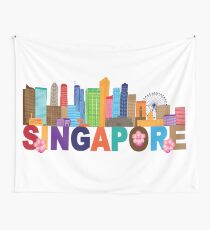 Singapore City Skyline Text Color Illustration Wall Tapestry