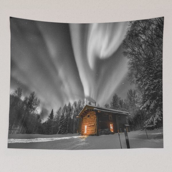 Item preview, Cosy Cabin with Northern Lights Photography - Grey Addition  designed and sold by Tjokko-chan.