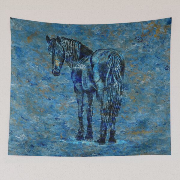 Item preview, Friesian horse - marbled blue gold background designed and sold by SylvieG18.