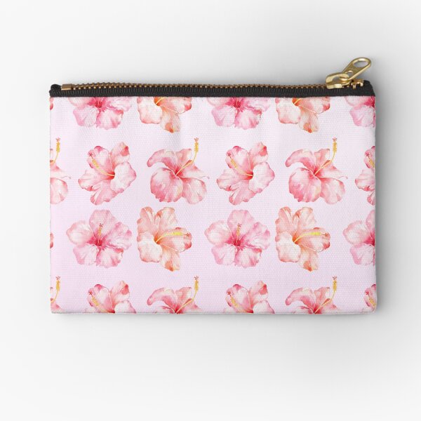 Peach Pink Hibiscus Tropical Flowers Zipper Pouch
