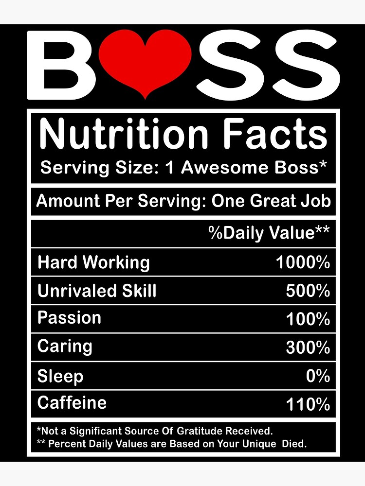 "Boss Nutrition Facts" Poster for Sale by SunsetGloww Redbubble
