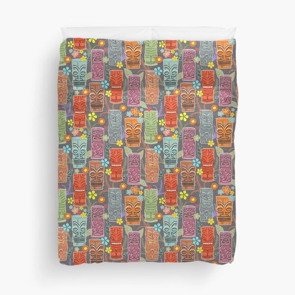Mid Century Tiki Festival with Flowers and Suns Duvet Cover
