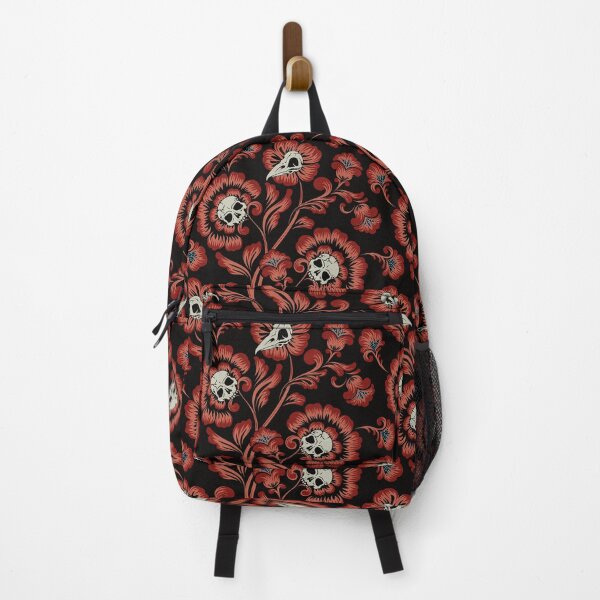 Item preview, Red and black Victorian gothic floral Skull flowers pattern designed and sold by RedFinchDesigns.