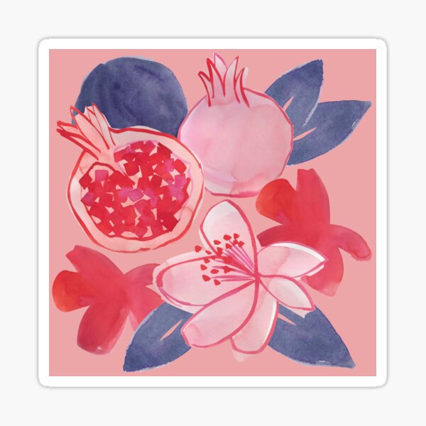 Grenade fruit fleur rétro vintage bleu et rose Sticker