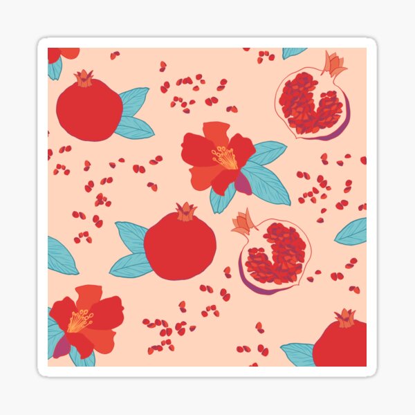 Grenade fruit fleur rouge et ocre motif Sticker