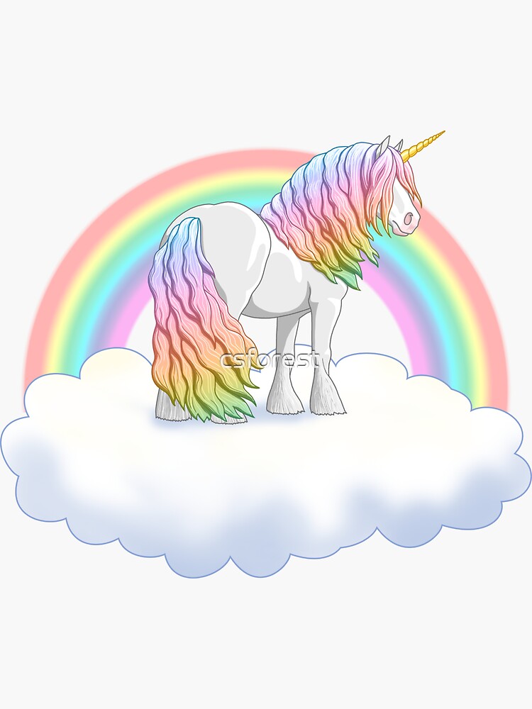 Gypsy Vanner Rainbow Unicorn And Cloud Sticker For Sale By Csforest